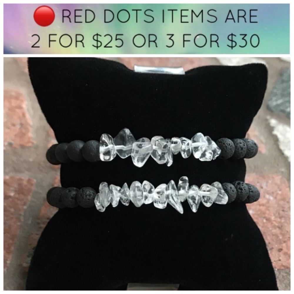 🔴crystal bead bracelet (1) Genuine crystal quartz gemstone chips black lava